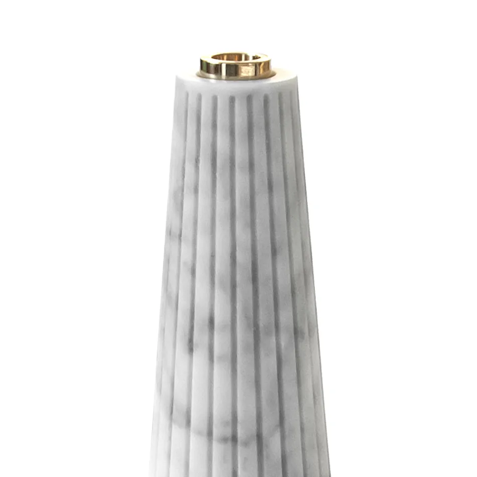 Design Candle Holder in Striped White Carrara Marble and Brass - Amenia Viadurini