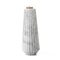 Design Candle Holder in Striped White Carrara Marble and Brass - Amenia