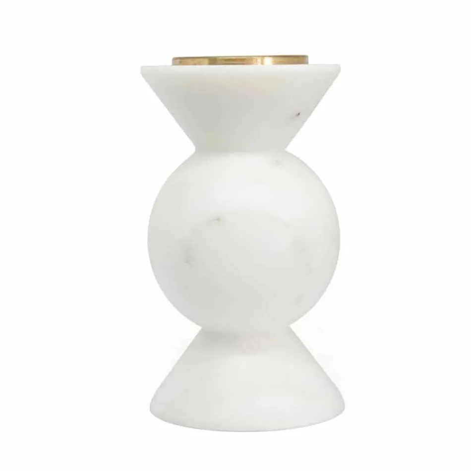 Design Candle Holder in Brass and White Carrara Marble Made in Italy - Bevis Viadurini