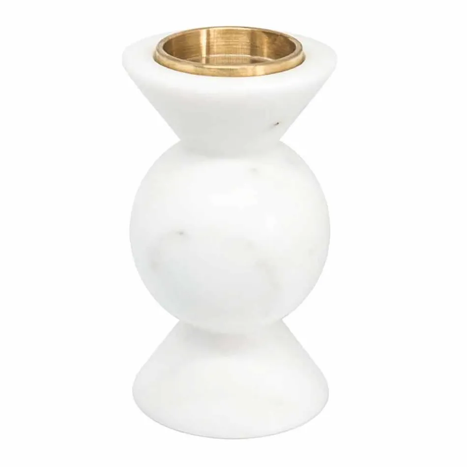 Design Candle Holder in Brass and White Carrara Marble Made in Italy - Bevis Viadurini