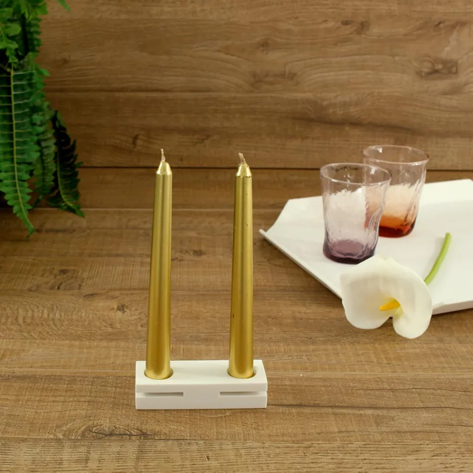 White Corian Design Candle Holder for Lounge Made in Italy - Sisifo Viadurini
