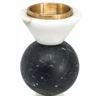 Carrara Marble, Marquinia and Brass Candle Holder Made in Italy - Braxton Viadurini