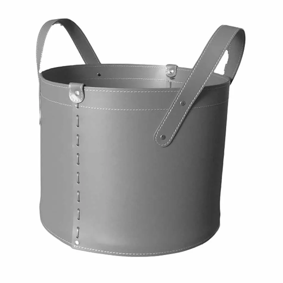 Cylindrical log holder in regenerated leather with Tonda Firestyle wheels Viadurini