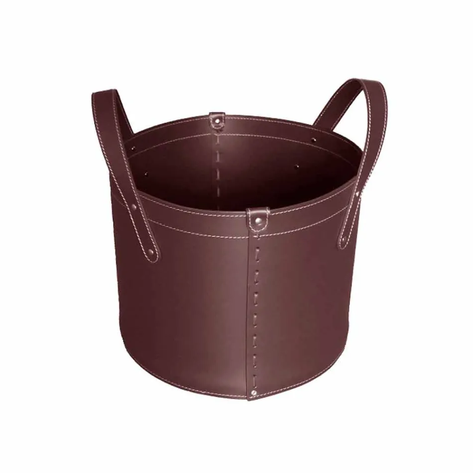 Cylindrical log holder in regenerated leather with Tonda Firestyle wheels Viadurini