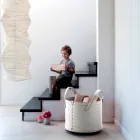 Cylindrical log holder in regenerated leather with Tonda Firestyle wheels Viadurini