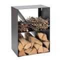 Firewood Holder with Oblique Bar in Black Painted Steel Made in Italy - Fiamme