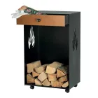 Wood holder with wheels and upper drawer Made in Italy - Polare Viadurini