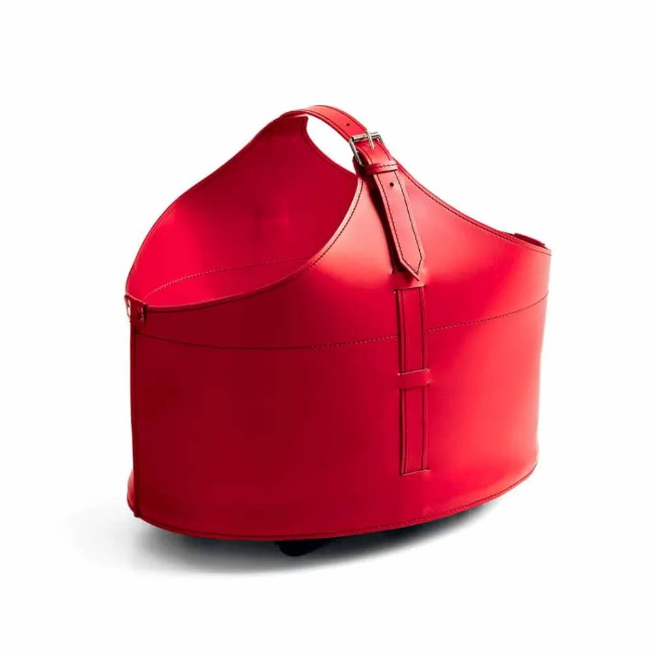 Indoor firewood holder with wheels in Fabia modern regenerated leather Viadurini