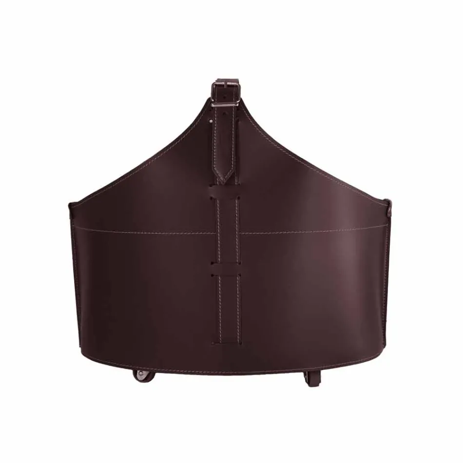 Indoor firewood holder with wheels in Fabia modern regenerated leather Viadurini