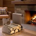 Indoor Firewood Holder in Brown Steel Made in Italy with Tools - Volturno