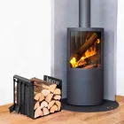 Indoor Firewood Holder in Black Steel with 4 Tools Made in Italy - Phebe Viadurini