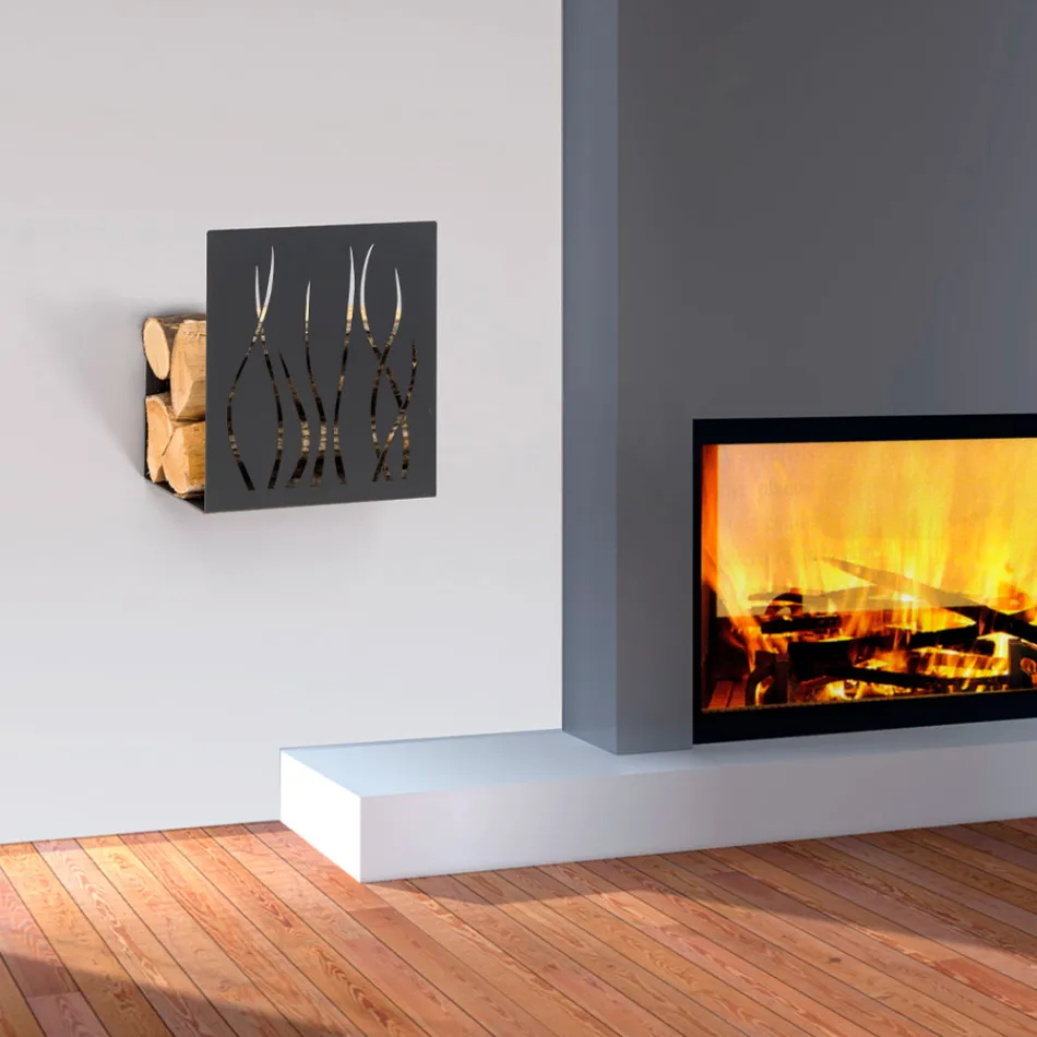 Indoor Firewood Holder in Painted Steel Made in Italy - Ghino Viadurini