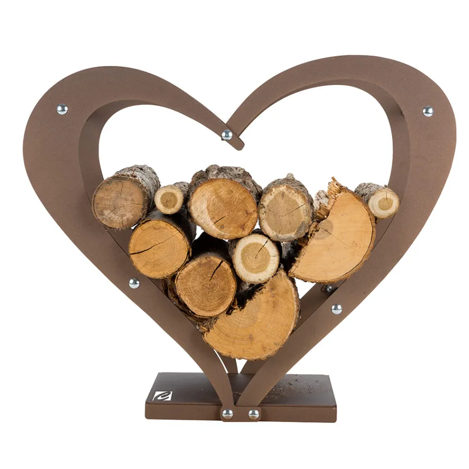 Indoor Wood Holder in Brown Steel Made in Italy - Affection Viadurini