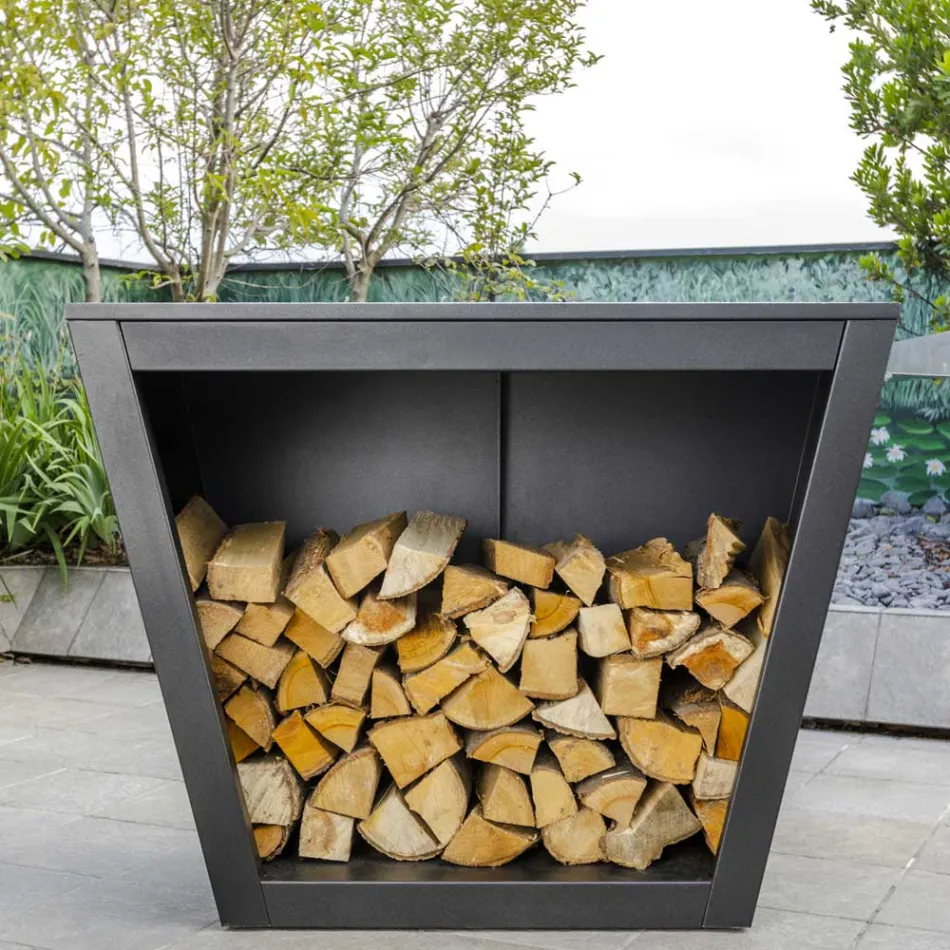 Indoor or Outdoor Firewood Holder of Design with Worktop - Esplanade Viadurini