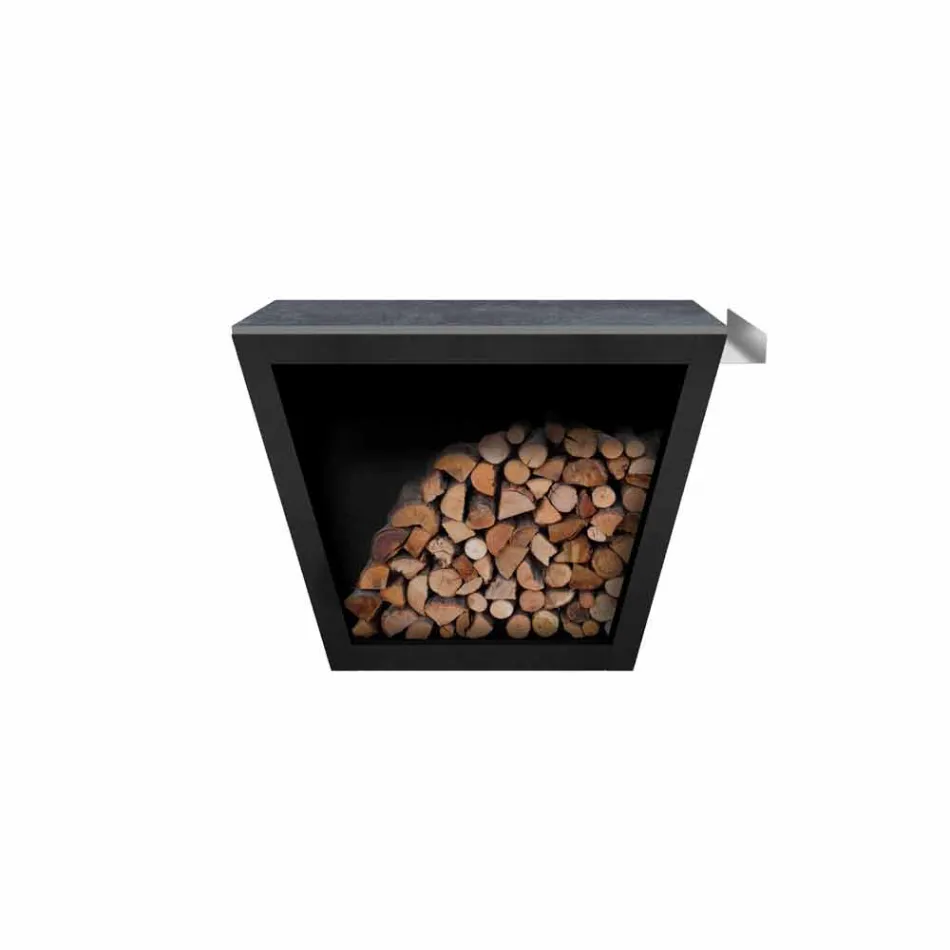 Interior or exterior Design firewood holder with worktop - Esplanade Viadurini