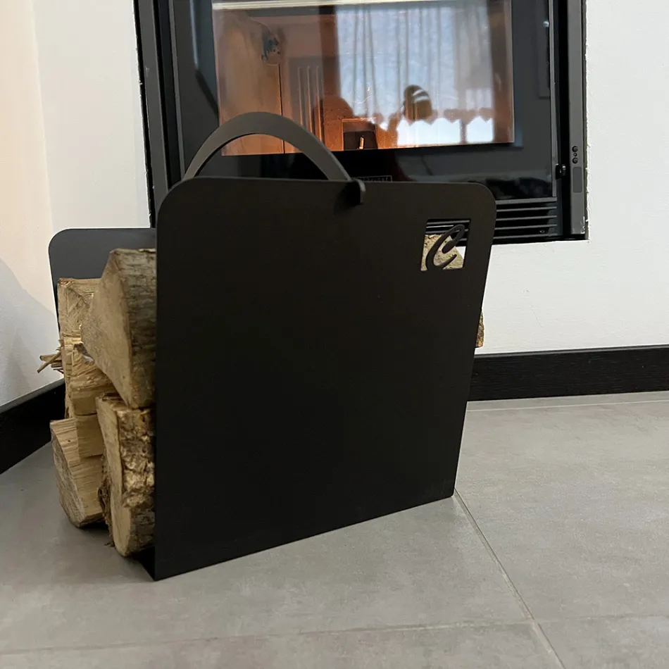 Black Steel Modern Indoor Log Holder Made in Italy - Libeccio Viadurini