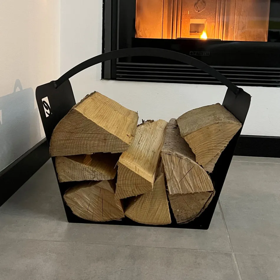 Black Steel Modern Indoor Log Holder Made in Italy - Libeccio Viadurini