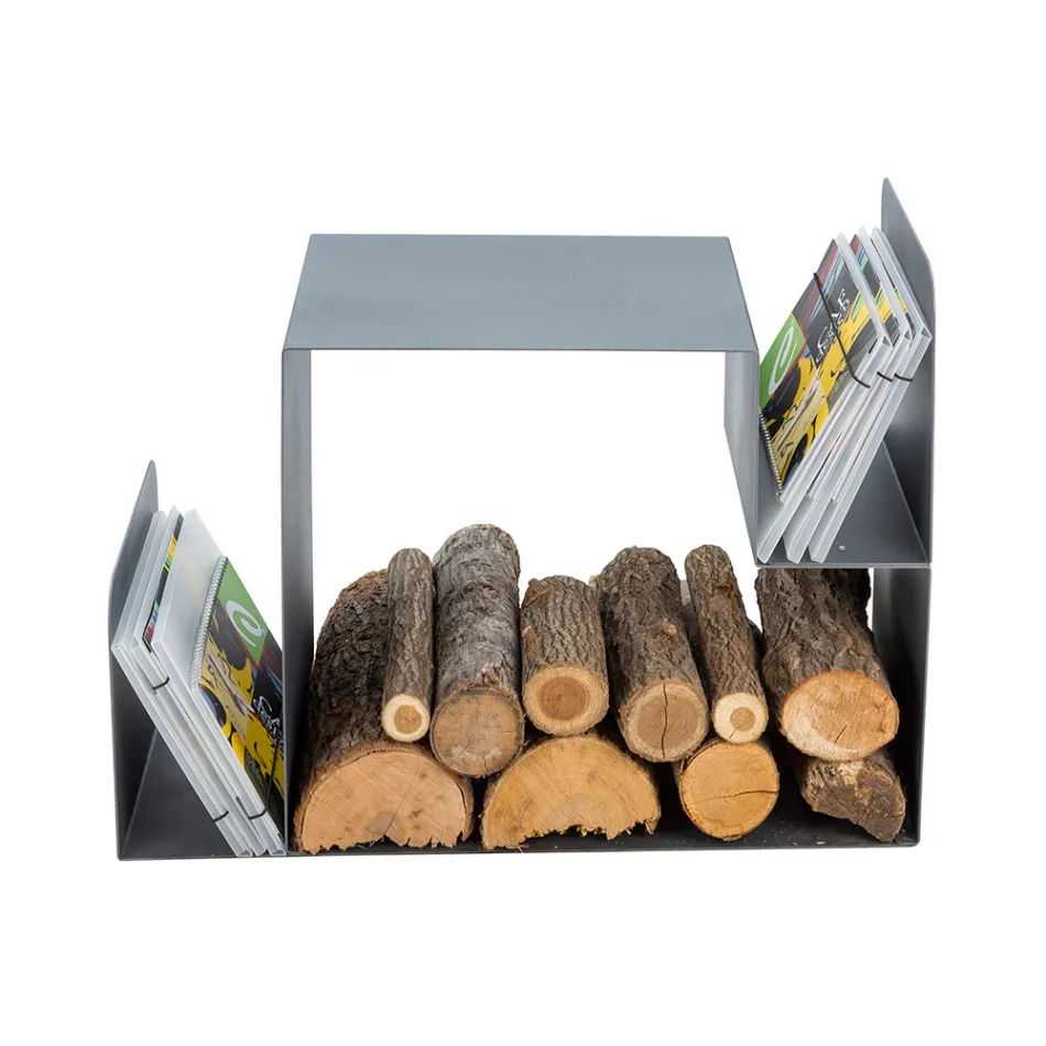 Design Log Holder for Indoors in Grey Steel Made in Italy - Tramontana Viadurini