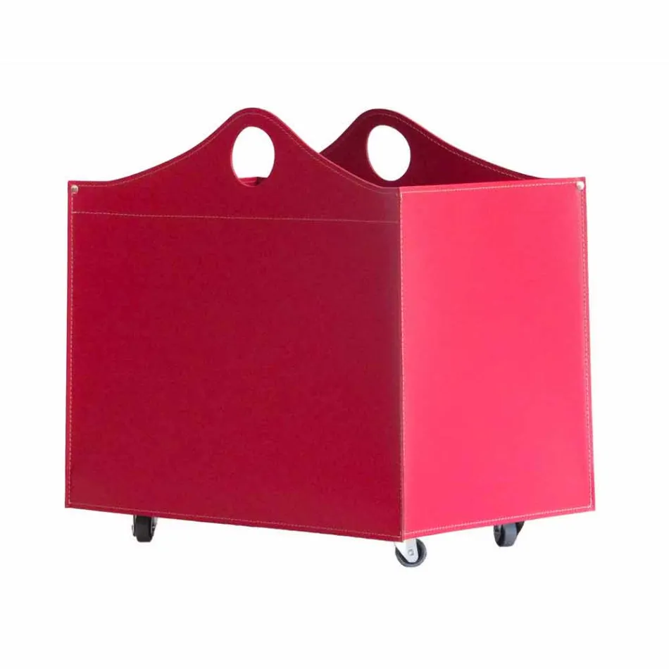 Log holder in regenerated leather with WoodBag wheels made in Italy Viadurini