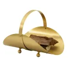 Brass wood holder with handle and 4 feet Made in Italy - Tiger Viadurini