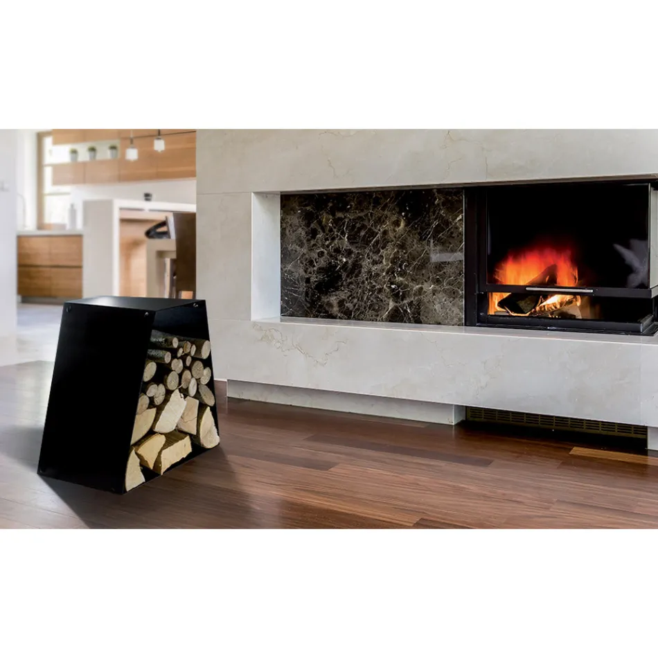 Modern Floor Log Holder in Painted Steel Made in Italy - Demetra Viadurini