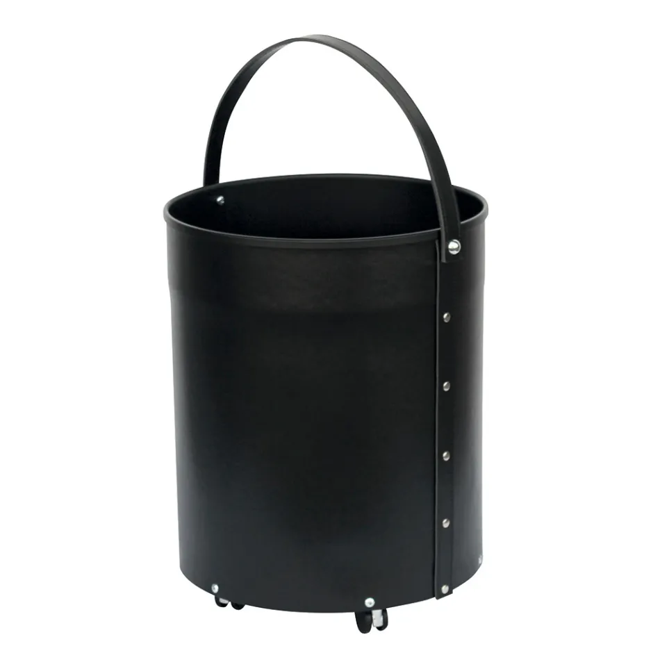 Round log holder in eco-leather with wheels Made in Italy - Chameleon Viadurini