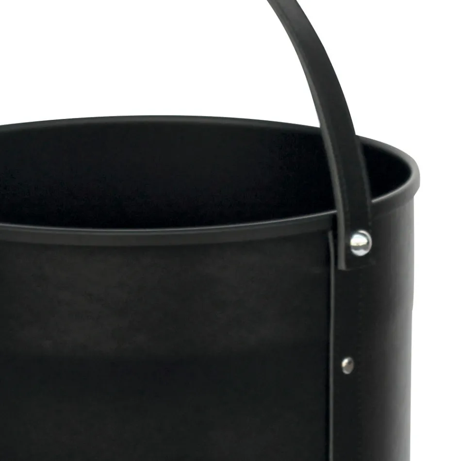 Round log holder in eco-leather with wheels Made in Italy - Chameleon Viadurini