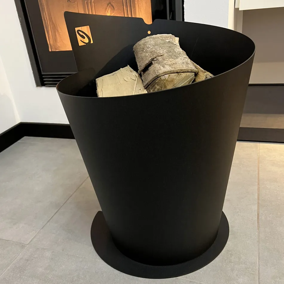 Round Wood Holder for Indoor in Black Steel Italian Modern Design - Favonio Viadurini