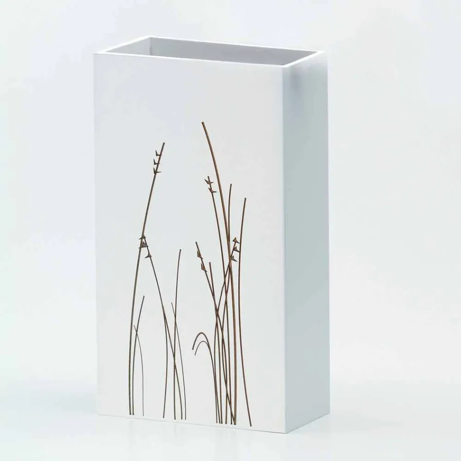 White Umbrella Stand in Decorated Wood Modern Rectangular Design - Filigrano Viadurini