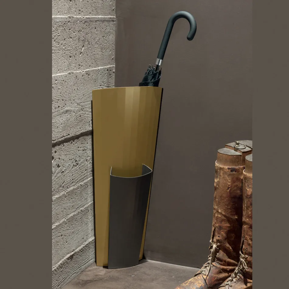 Umbrella stand in gold and bronze painted sheet metal Made in Italy - Azalea Viadurini