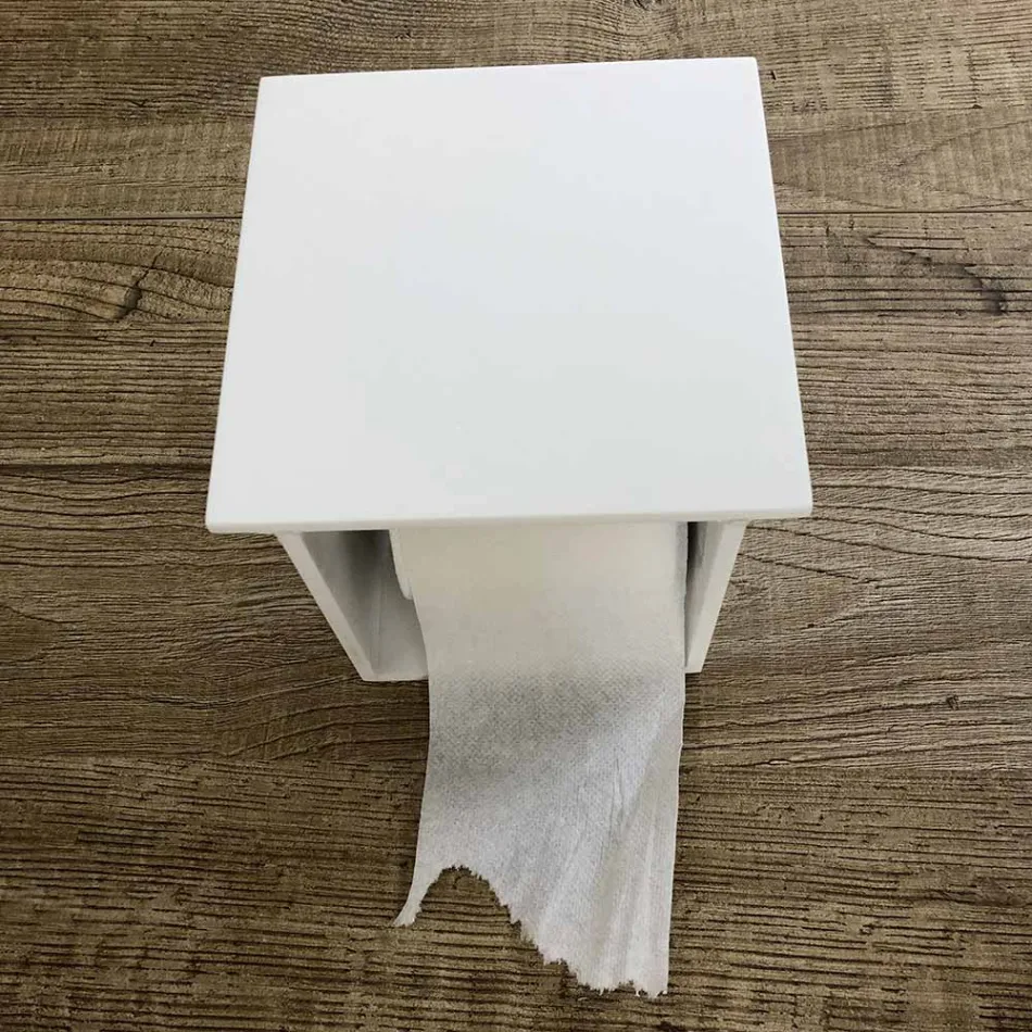 Bathroom Roll Holder in White Corian or with Black Inserts Italian Design - Elono Viadurini