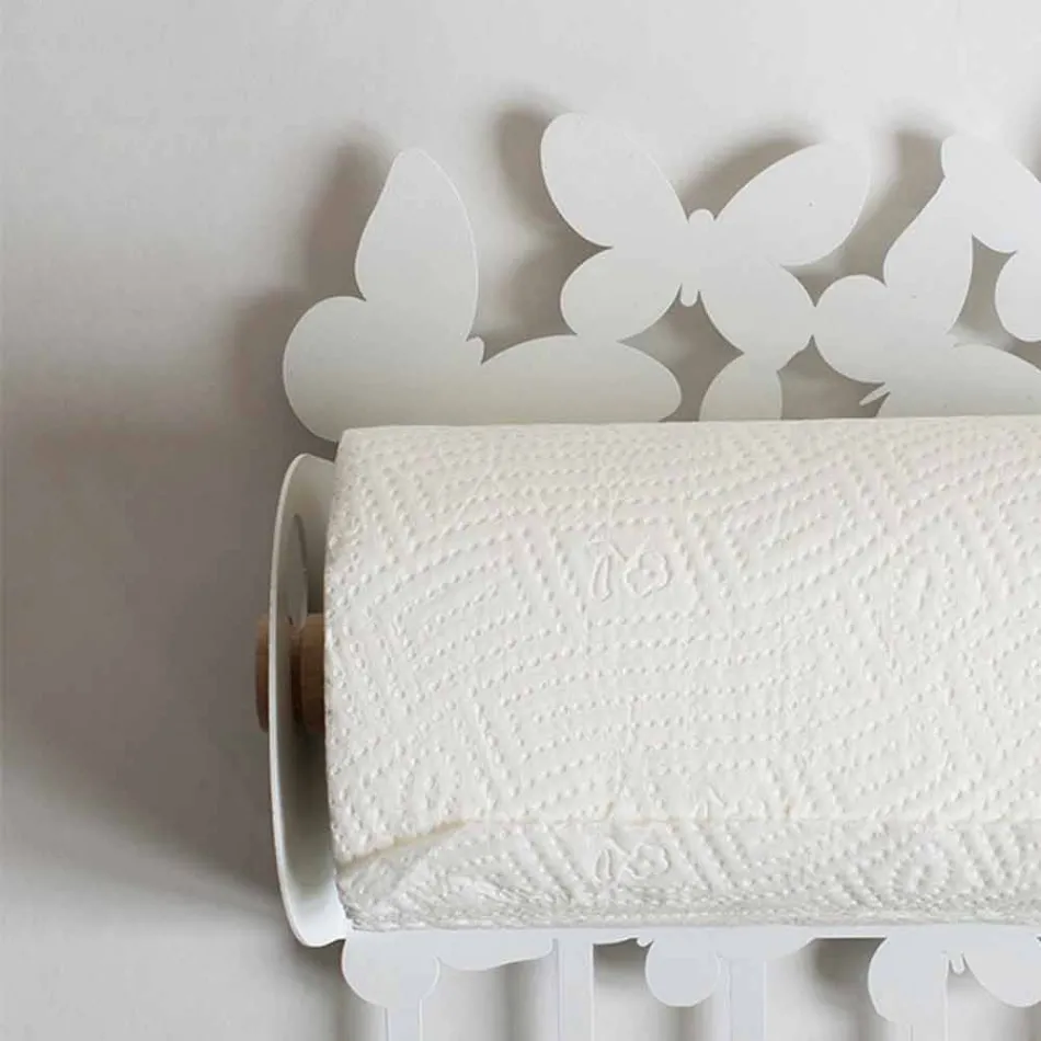 Wall Roll Holder in White or Beige Iron Made in Italy - Leiden Viadurini