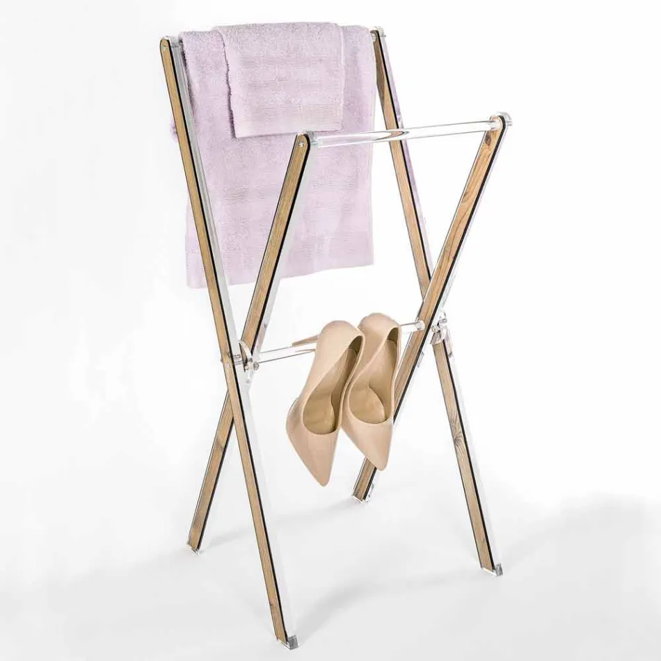 Design Floor Towel Rack in Transparent Plexiglass or with Wood - Stendio Viadurini