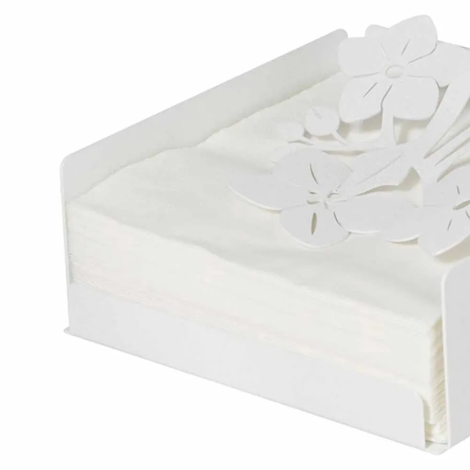 Modern Low Floral Napkin Holder in Iron Blue, White or Mud - Marken Viadurini