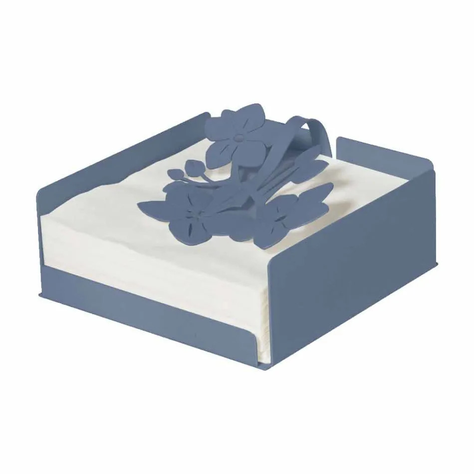 Modern Low Floral Napkin Holder in Iron Blue, White or Mud - Marken Viadurini