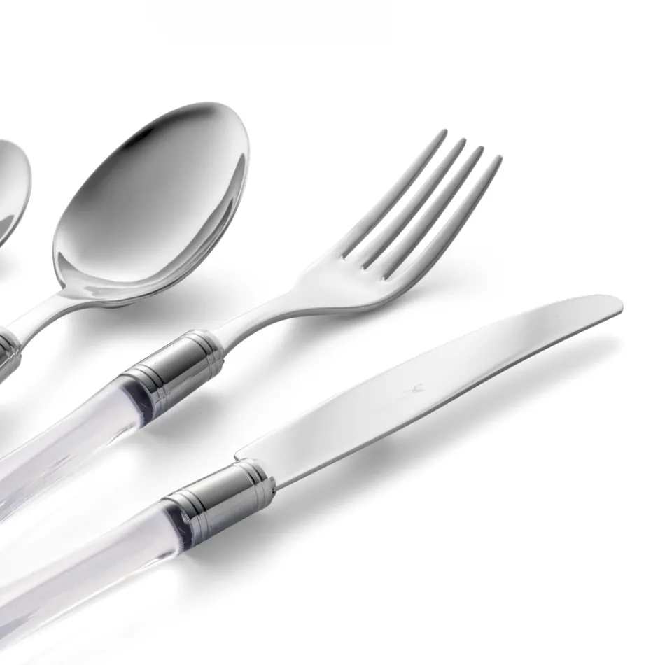 Polished Stainless Steel Cutlery and Transparent Acrylic Handle 24 Pcs - Brilli Viadurini
