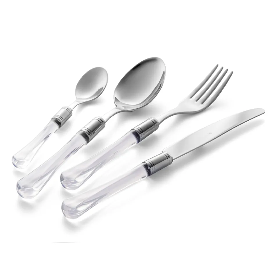 Polished Stainless Steel Cutlery and Transparent Acrylic Handle 24 Pcs - Brilli Viadurini
