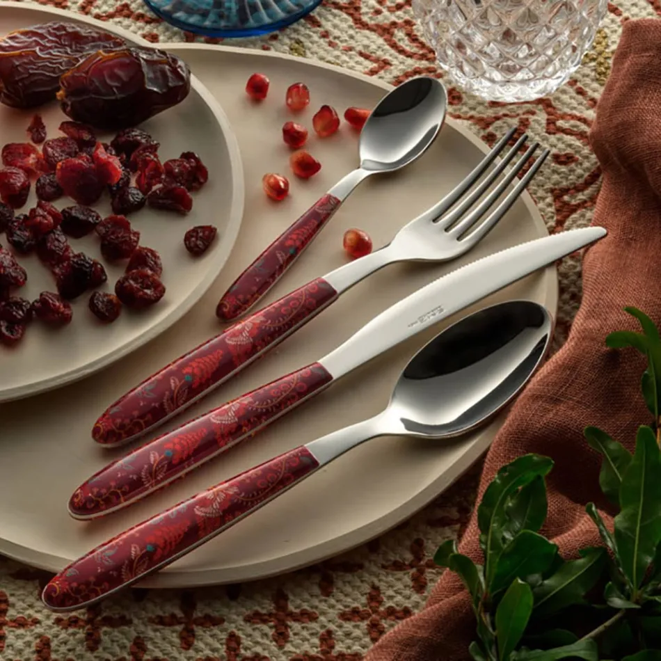 Steel and Plastic Cutlery Colored Arabesque Decor 24 Pcs - Alessandra Viadurini