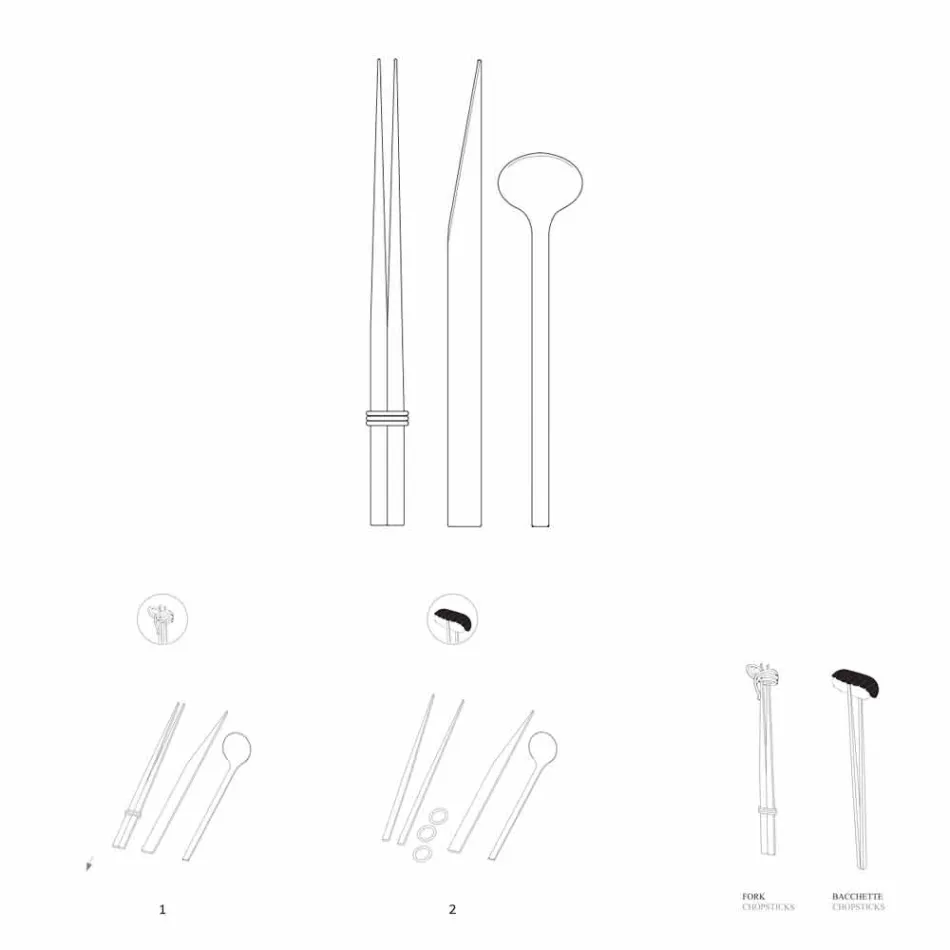 Stainless Steel Cutlery with Italian Luxury Design Chopsticks - Carronde Viadurini