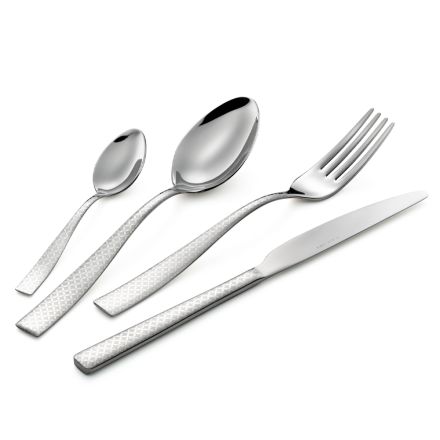 Polished Stainless Steel Cutlery with Geometric Laser Decoration 24 Pcs - Rupeo Viadurini