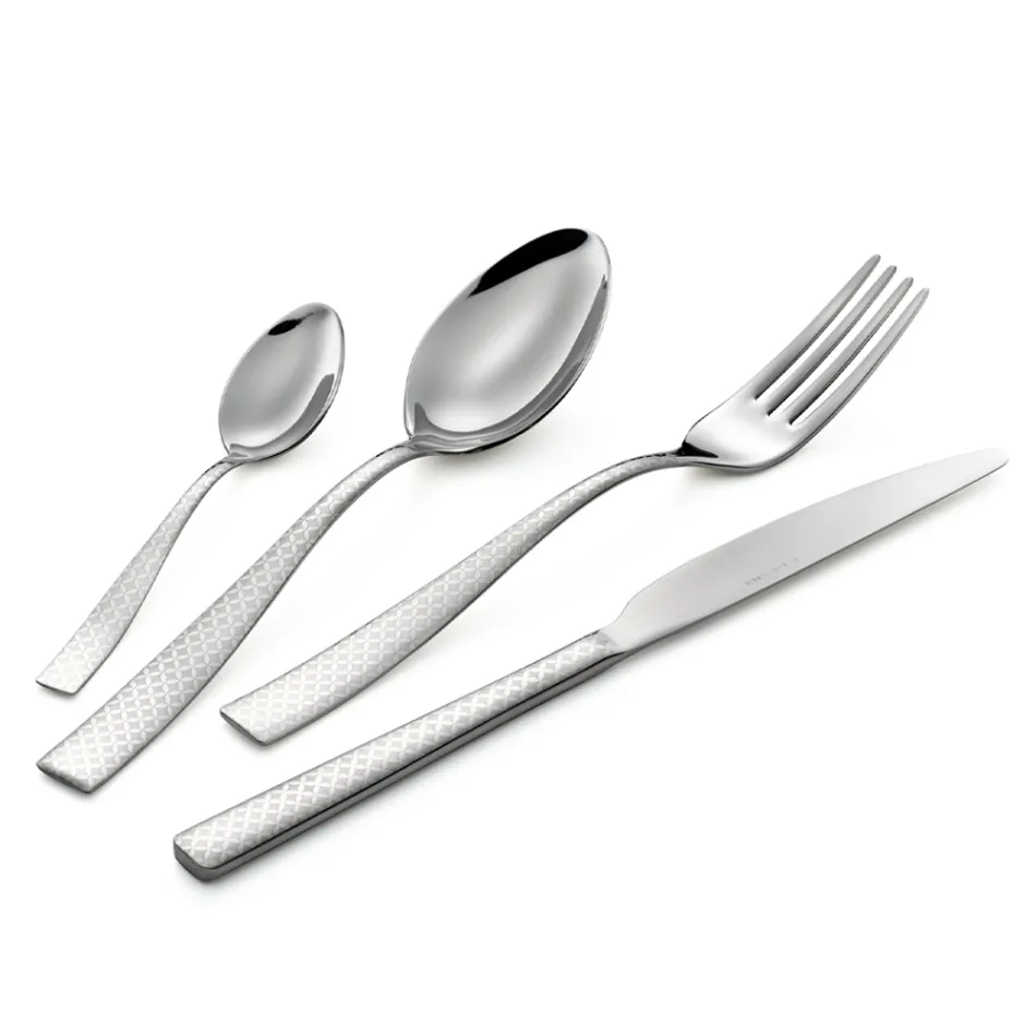 Polished Stainless Steel Cutlery with Geometric Laser Decoration 24 Pcs - Rupeo Viadurini