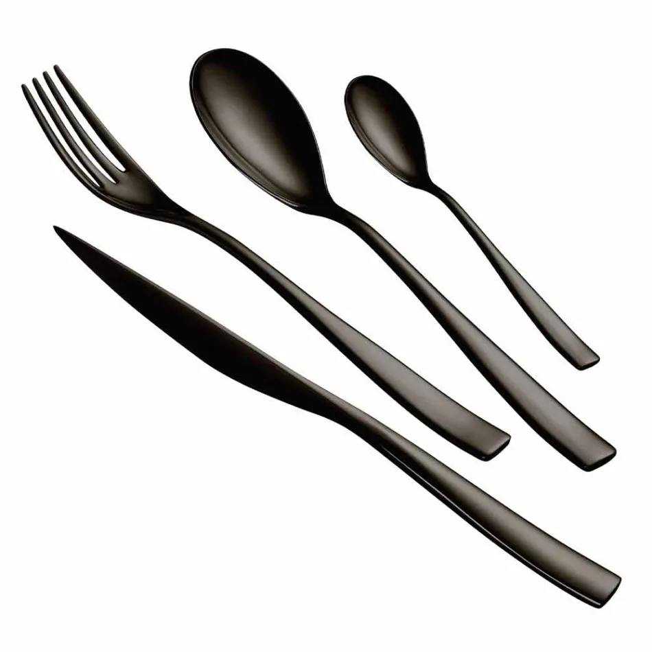 24 Piece Luxury Design Cutlery in Sandblasted or Colored Polished Steel - Timidy Viadurini