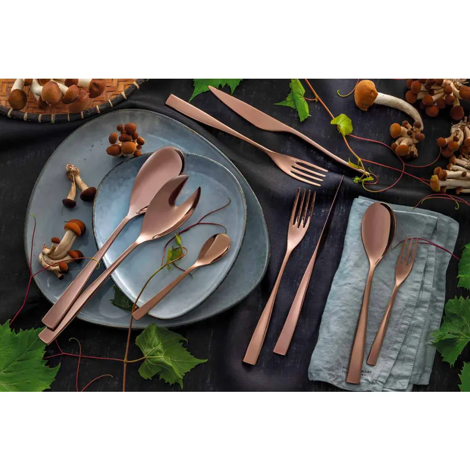 24 Piece Luxury Design Cutlery in Sandblasted or Colored Polished Steel - Timidy Viadurini