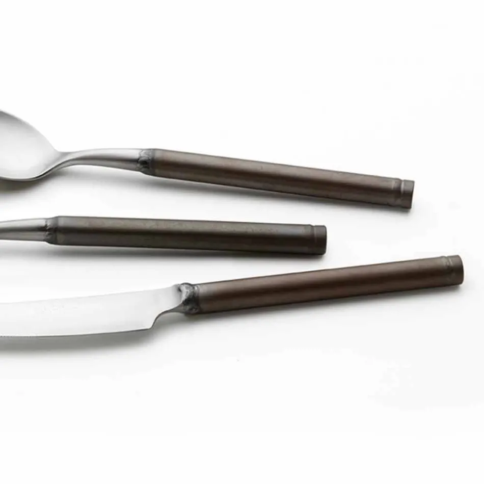 24 Piece Satin Steel Cutlery Italian Artisan Design - Damerino Viadurini