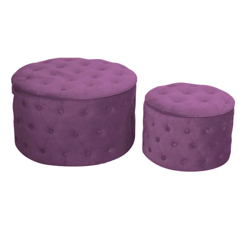Pouf with Container Covered in Capitoné Velvet with Buttons - Arcipelago Viadurini