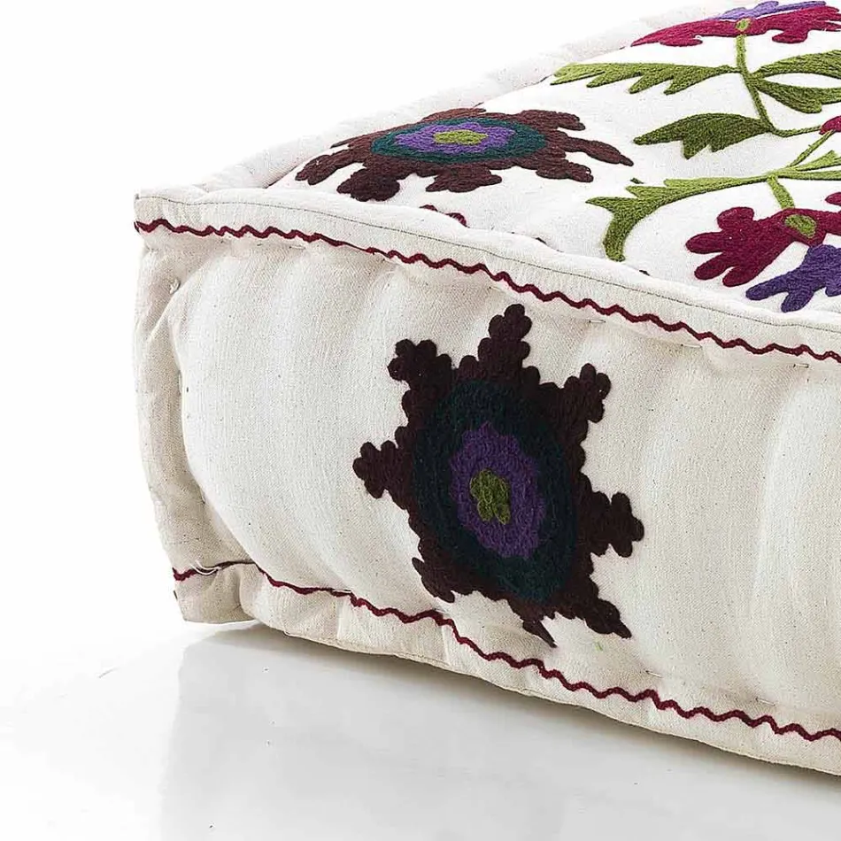 Ethnic Square Pouf in Patchwork Fabric or Velvet - Fibre Viadurini
