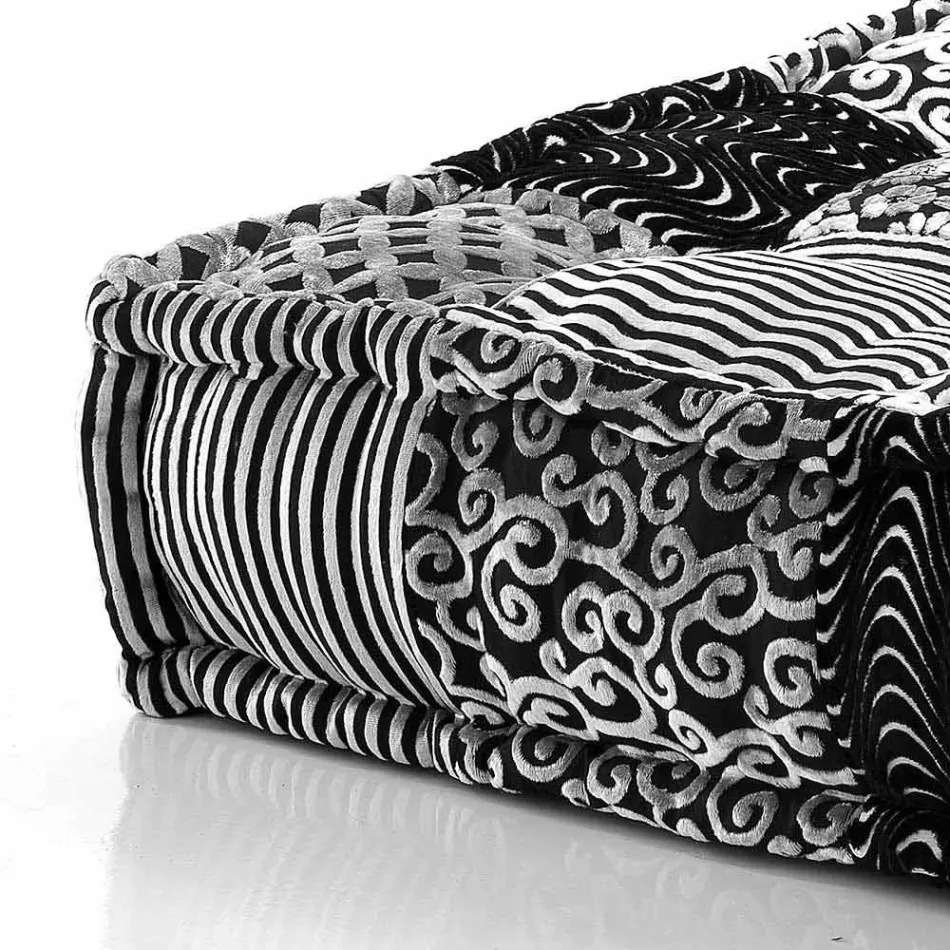 Ethnic Square Pouf in Patchwork Fabric or Velvet - Fibre Viadurini