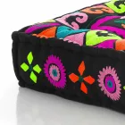 Ethnic Square Pouf in Patchwork Fabric or Velvet - Fibre Viadurini