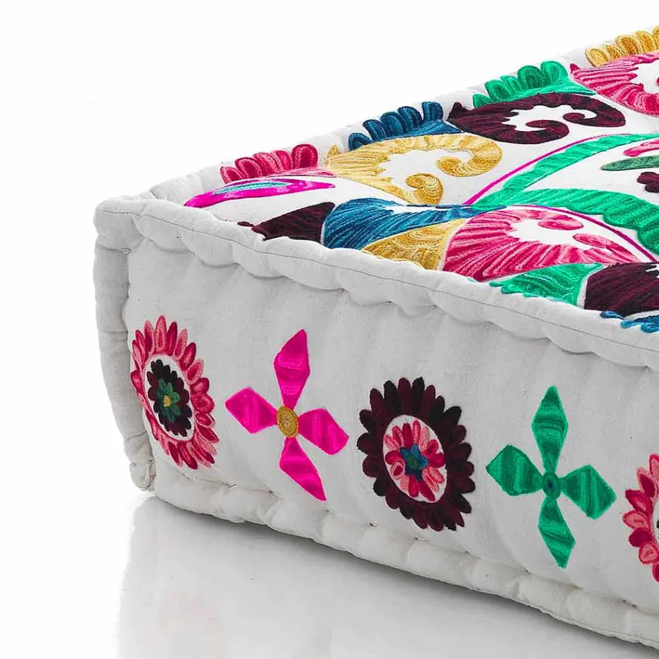 Ethnic Square Pouf in Patchwork Fabric or Velvet - Fibre Viadurini