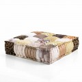 Ethnic Square Pouf in Patchwork Fabric or Velvet - Fibre